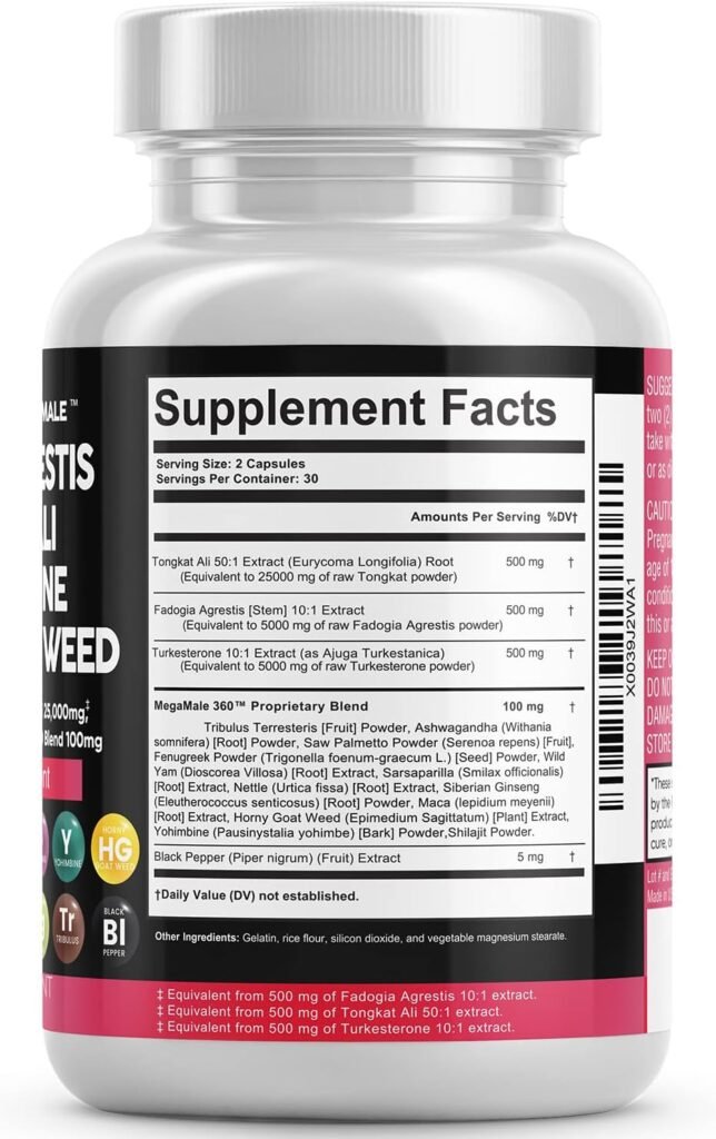 Clean Nutraceuticals Fadogia Agrestis 5000mg Tongkat Ali 25000mg Turkesterone 5000mg Supplement with Horny Goat Weed, Maca Root, Siberian Ginseng, Tribulus Terrestris, Wild Yam USA - 60 Count