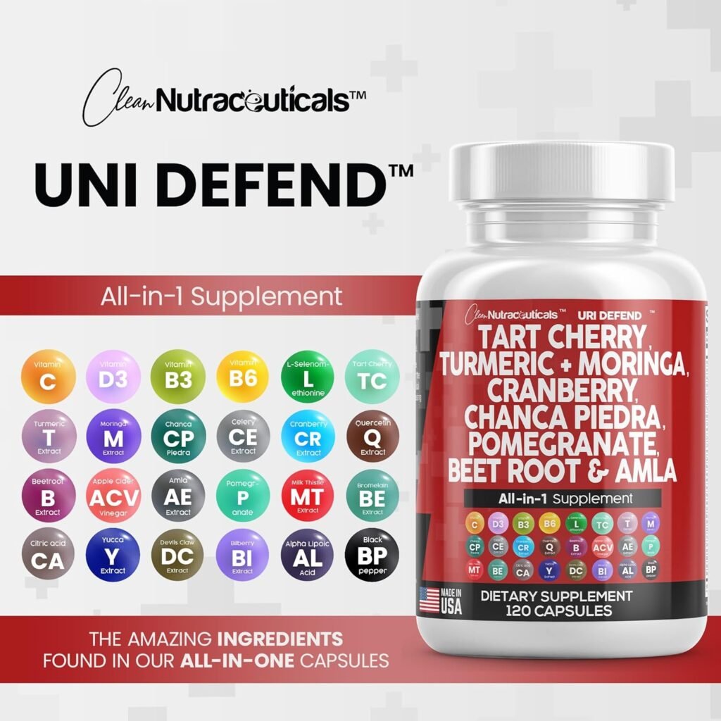 Clean Nutraceuticals Tart Cherry Extract Capsules 20,000mg with Turmeric 8000mg Moringa 4000mg Cranberry 2000mg Chanca Piedra Celery Quercetin ACV Pomegranate L Selenomethionine - Uric Levels - 120 Ct