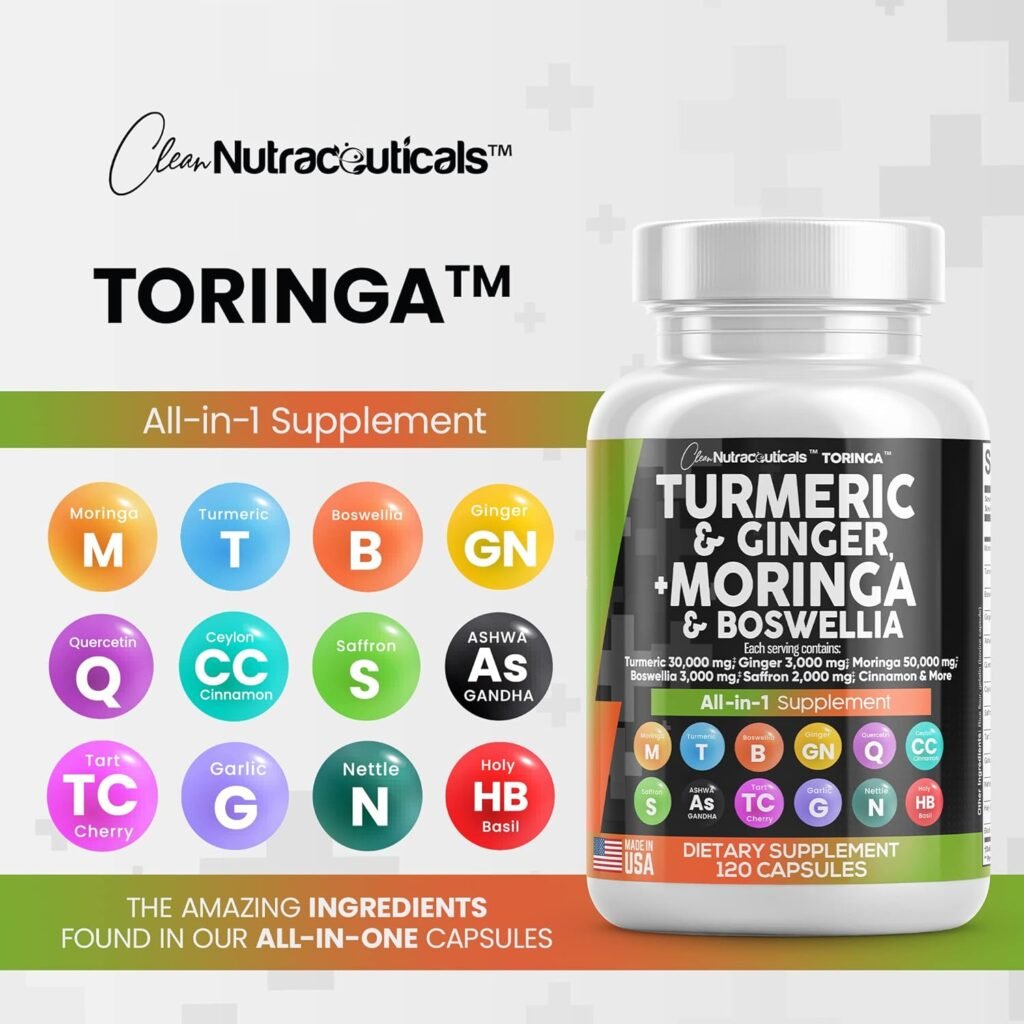 Turmeric Curcumin 30000mg Ginger 3000mg Moringa 50000mg Boswellia Saffron 2000mg - Joint Support Supplement for Women and Men with Ceylon Cinnamon, Quercetin, Tart Cherry Made in USA 120 Caps